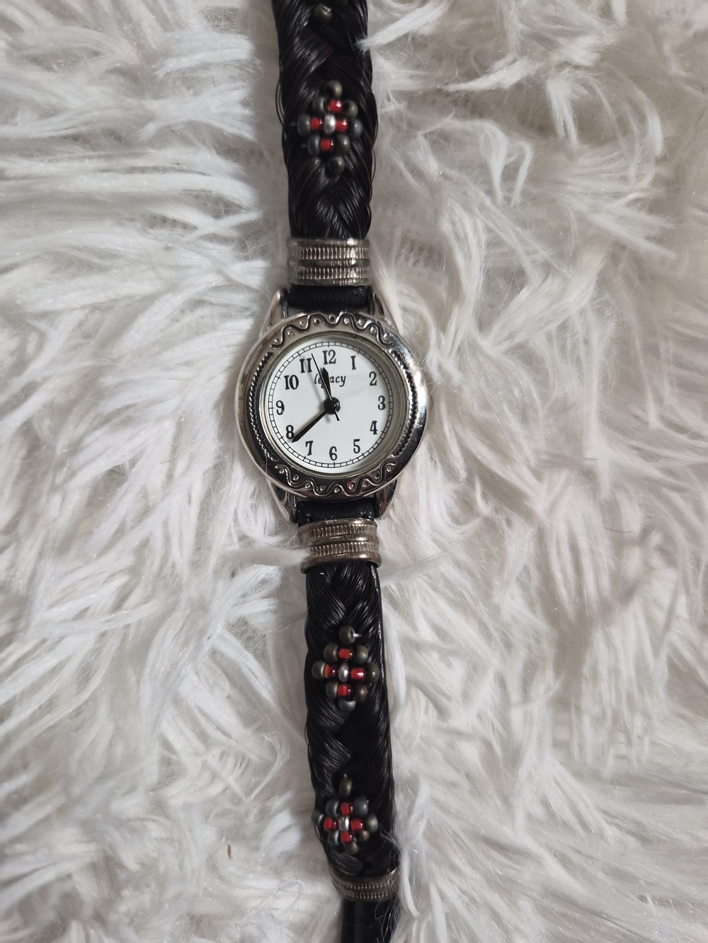 Vintage Womens Watch Legacy Watch Us Black Band Beaded Braided Topper Detail ✨️